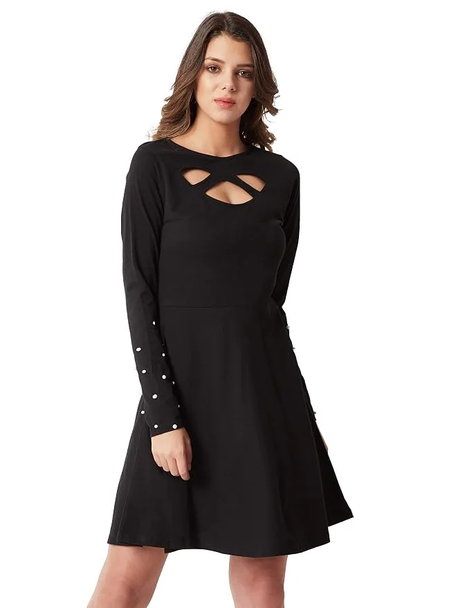 Miss Chase Women's Cotton Cut-Out Dress in Black — product image from Amazon.in