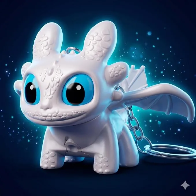 DEVAR Dragon Keychain Toy with LED light and moving wings in white, on Amazon.in