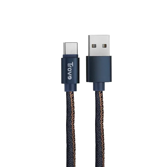 Trovo RTC-43 1-metre denim Type-C charge and sync cable in blue