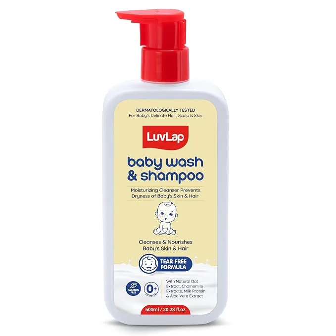 LuvLap Baby Wash & Shampoo 600ml bottle — 2-in-1 head to toe baby wash with oatmeal and shea butter