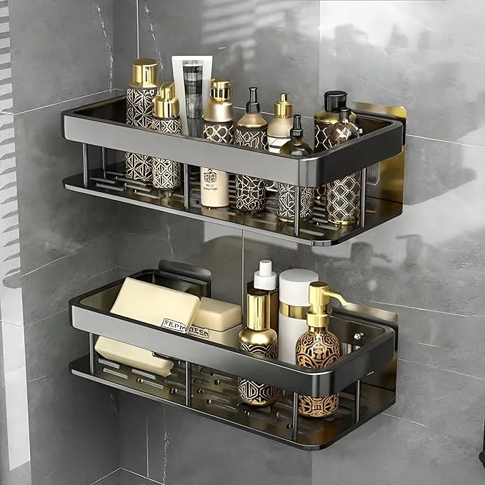 Misamo Enterprise No-Drill Bathroom Shelf Organiser Pack of 2 in Black