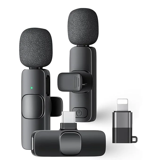 Kratos KMW02 dual wireless microphone with magnetic collar clip for phone video recording