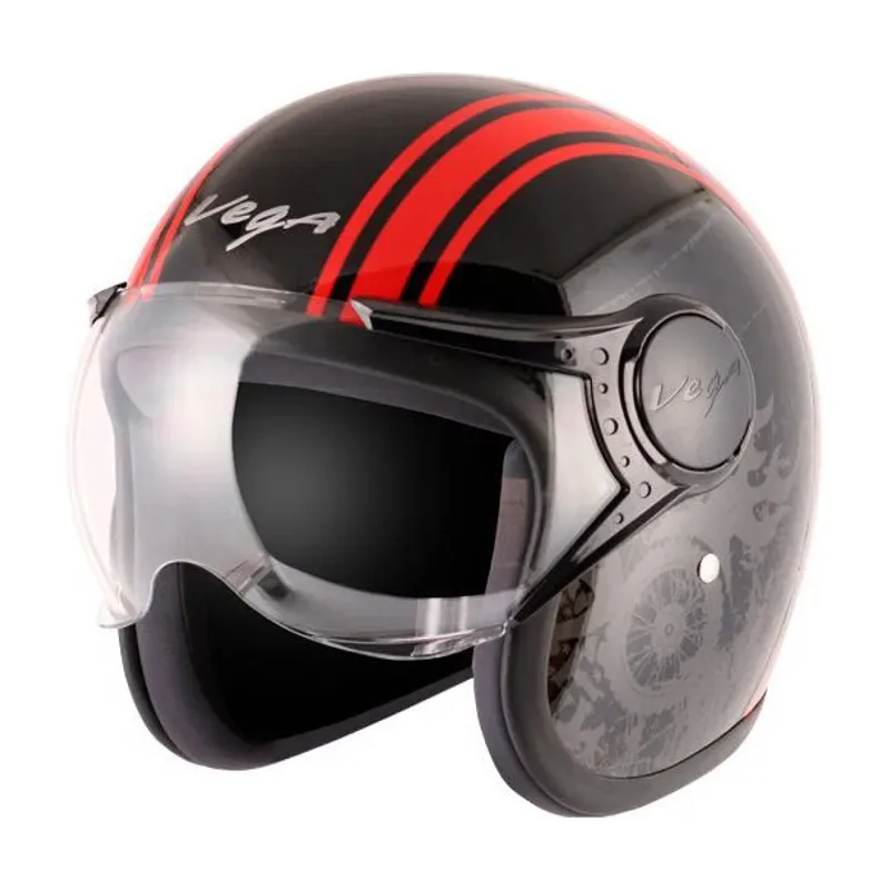VEGA Jet Old School Motorbike Helmet in Black Red