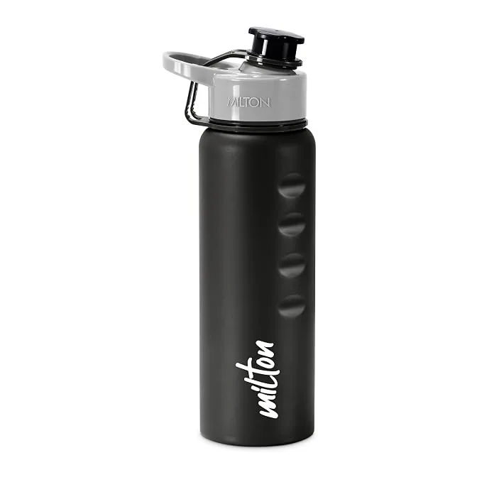 Milton Gripper 750 ml Single-Walled Stainless Steel Water Bottle in Black — ISI certified, leak-proof lid