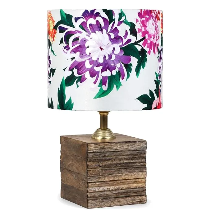 tu casa wooden table lamp with carnation fabric shade for bedroom and living room decor