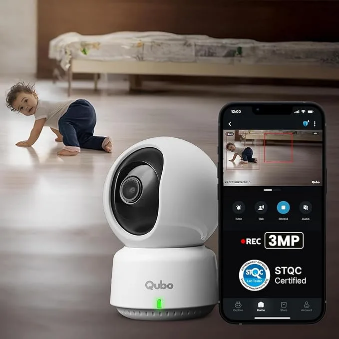 Qubo Smart 360° 3MP [2K] Baby Monitor Camera | Wi-Fi Indoor CCTV for Baby Room