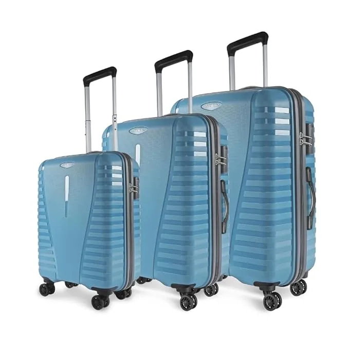 Aristocrat Airpro three-piece teal blue hard spinner trolley bag set