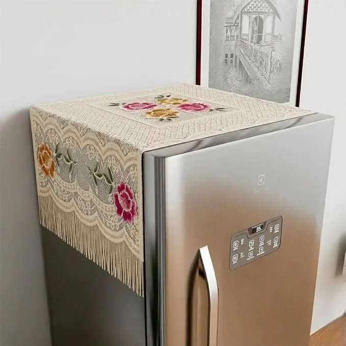 Cotton Net Fridge Top Cover Cream 43.5x23.5 inch