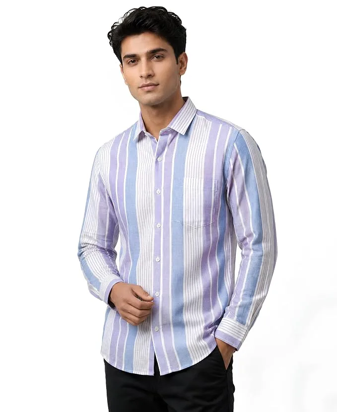EXOTICA STYLE men's full sleeve striped shirt with spread collar, regular fit, in blue