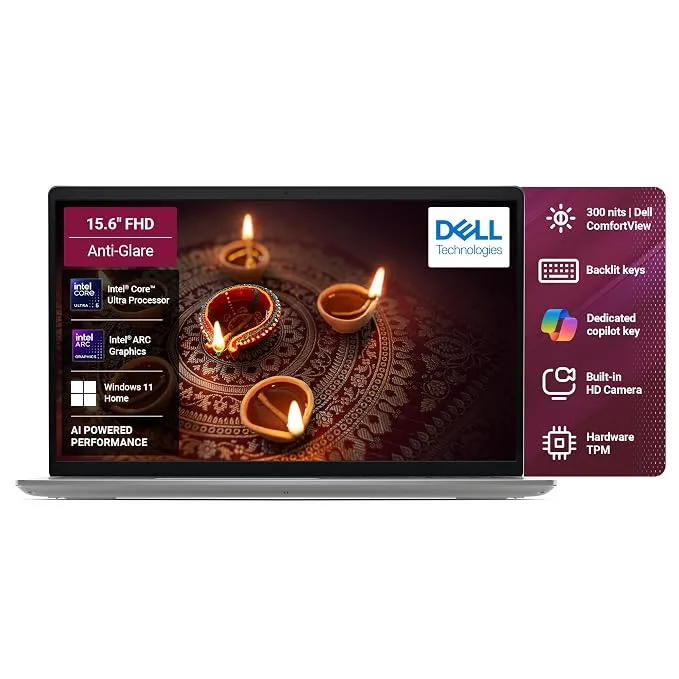 Dell 15 AI laptop with Intel Core Ultra 5, 15.6-inch FHD display and backlit keyboard