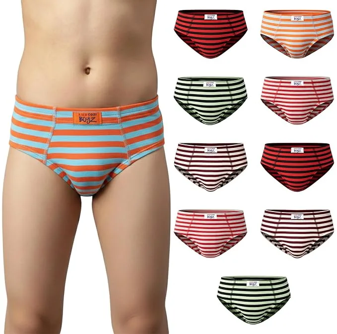 Lux Cozi boys' super combed cotton stripe briefs, pack of 10, assorted colours