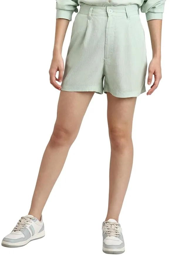 Forever 21 Women Solid Regular Fit Shorts in green on Amazon India