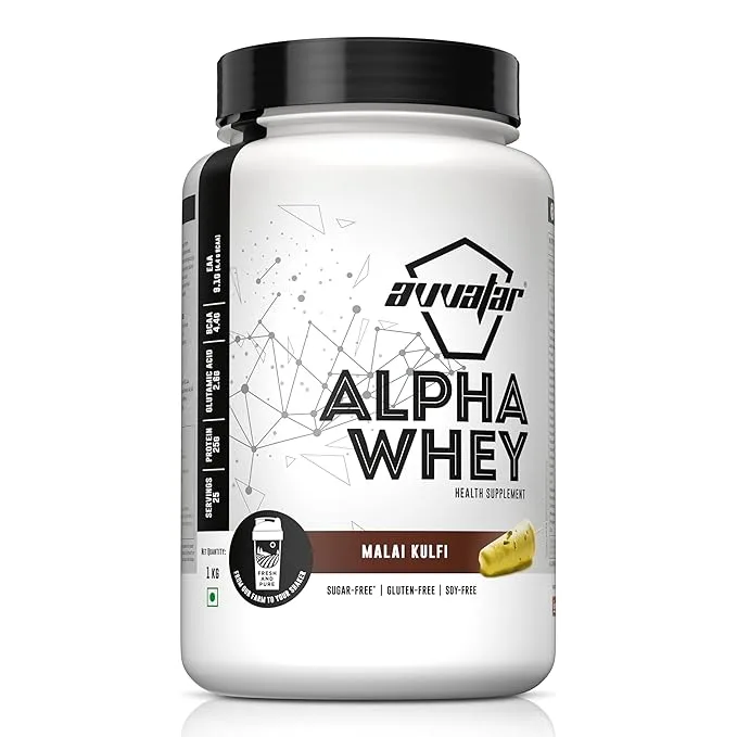 Avvatar ALPHA WHEY PROTEIN 1Kg Malai Kulfi Flavour 25g Protein 25 Servings