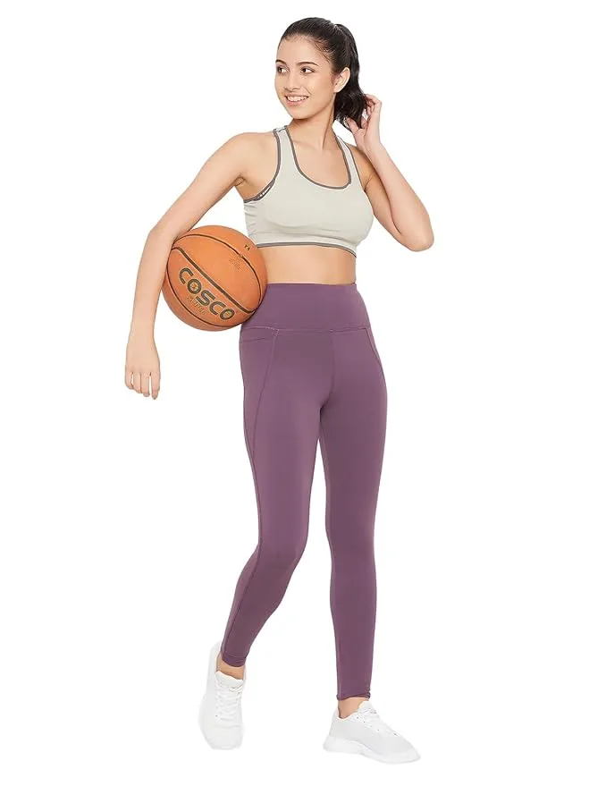Clovia Women Gym Tights – High-Rise, Ankle-Length, Plum on Amazon India