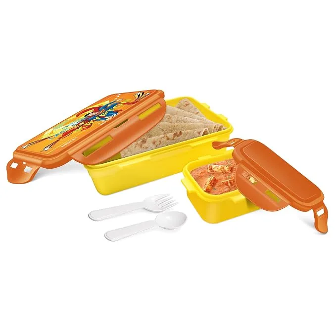 Milton Mini Fun Treat Super Hero Plastic Tiffin Box for Kids Light Yellow
