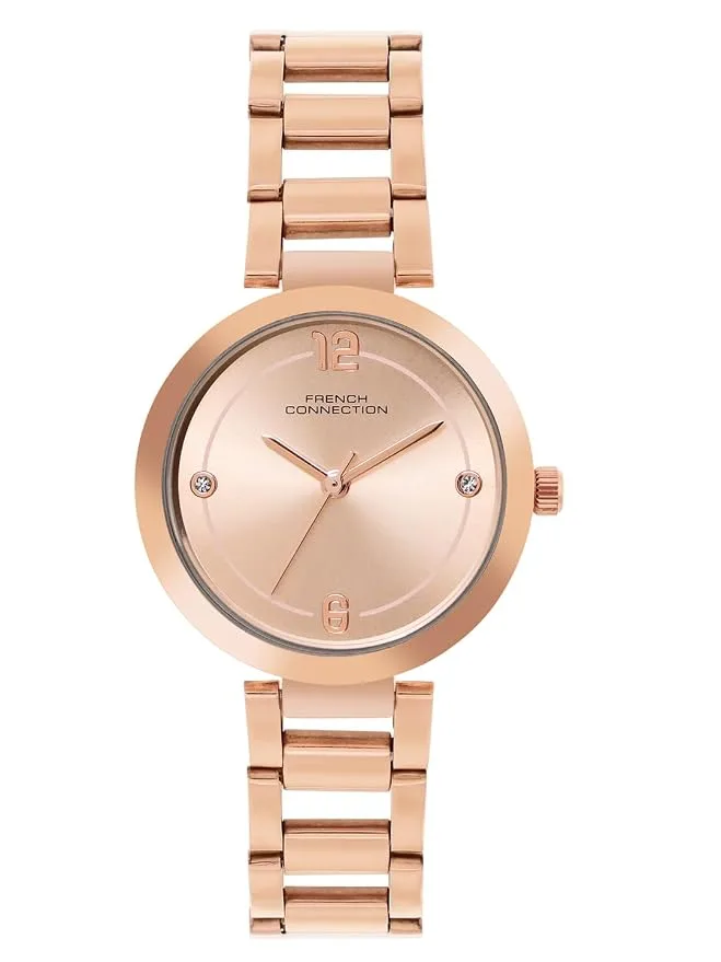French Connection Sunray rose gold dial round analog watch for women (FCN01B)