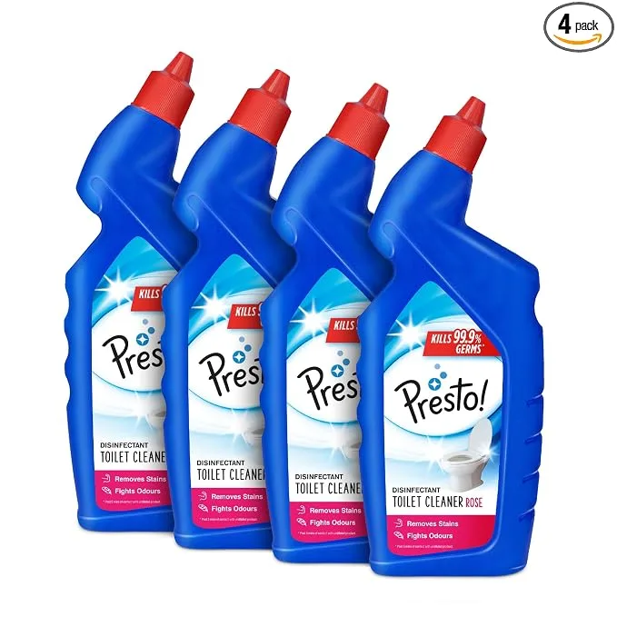 Amazon Brand Presto! Disinfectant Toilet Cleaner Rose, 4-litre pack of four 1-litre bottles