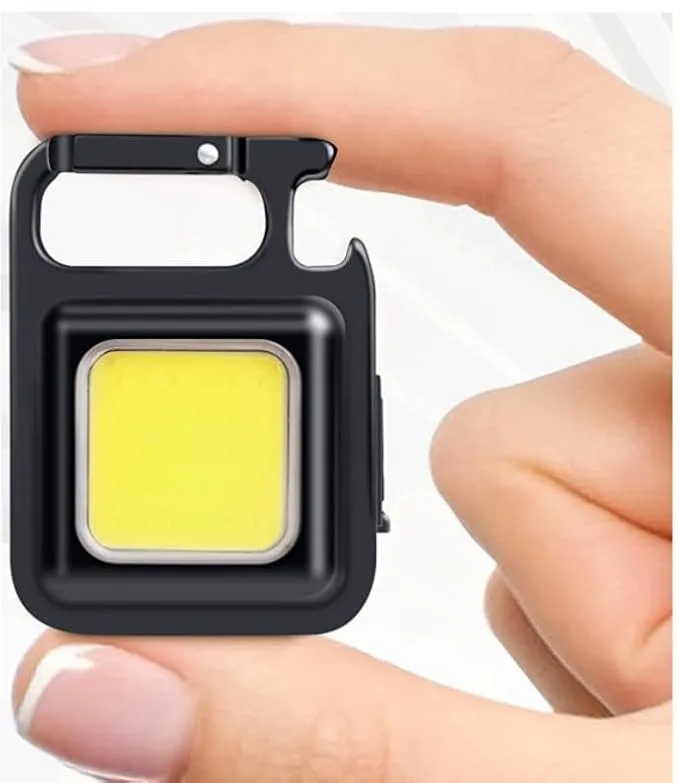 Arto rechargeable keychain LED light with bottle opener, magnetic base and folding bracket