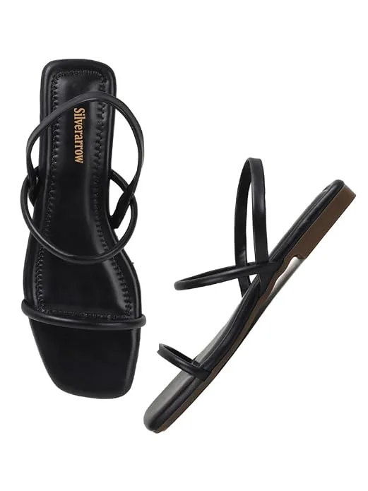 SilverArrow Nexixa Flat Heels – black women's slip‑on sandals