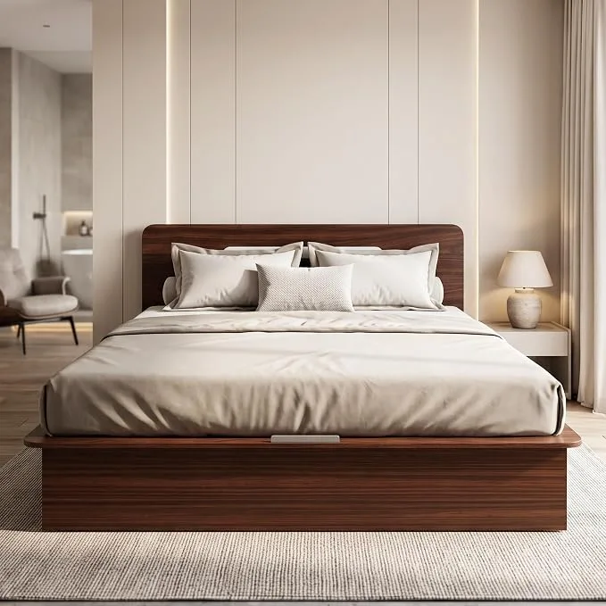 Interio by Godrej Juno King Size Wooden Bed with Box Storage – brown wooden frame with storage box