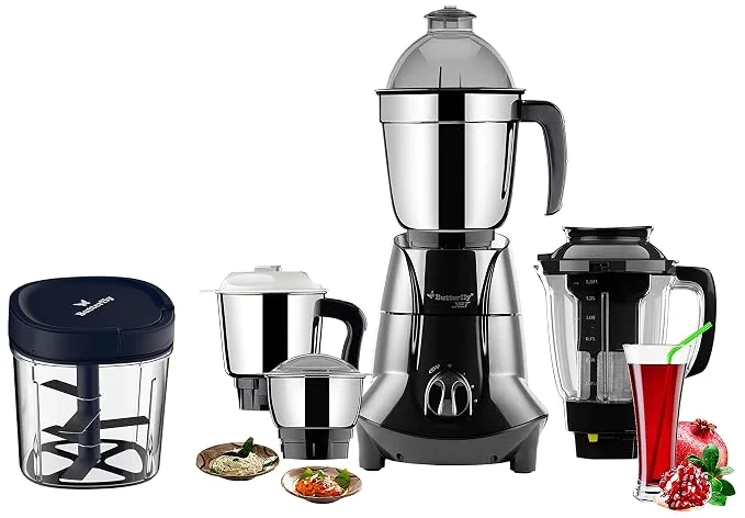 Butterfly 750W Mixer Grinder with jars and vegetable chopper in grey