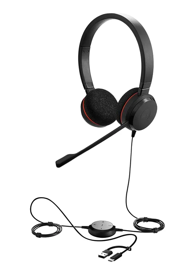 Jabra Evolve 20 MS Stereo wired headset with noise-cancelling boom microphone and in-line controls