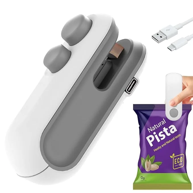 TEKCOOL Portable Mini Sealing Machine, Handheld Packet Sealer for Food, Snacks, Chips, Fresh Storage, Plastic Bags Sealing Machine, 1 YEAR Warranty (White)