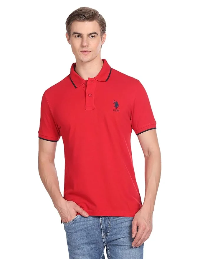 U.S. Polo ASSN. Striped Slim Fit Polo T-Shirt for Men – 100% cotton, half sleeves