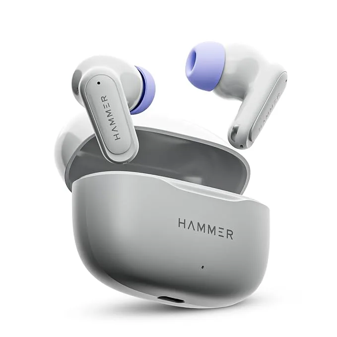HAMMER Airflow Neo TWS earbuds in grey with dual-tone charging case