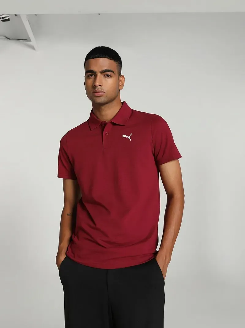 PUMA ESS Logo M Men Solid Polo Neck Pure Cotton Red T-Shirt product image