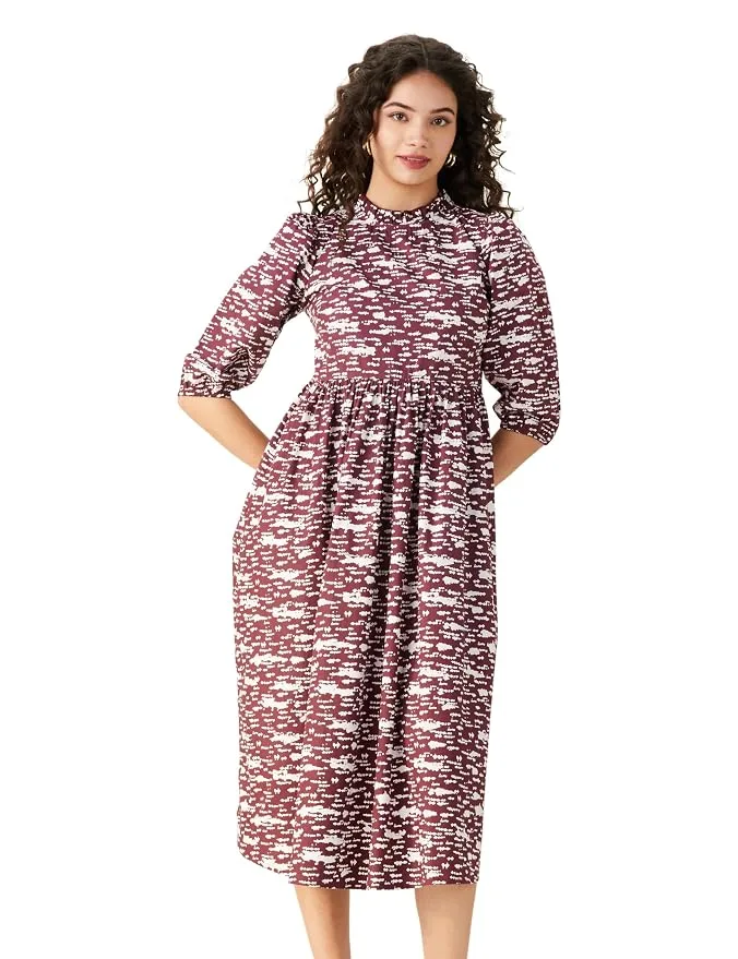 Amazon Brand - Symbol women's rayon fit and flare midi dress in plum