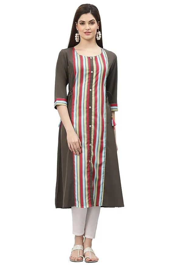 ALC Creation Women's Crepe Regular Kurta Grey