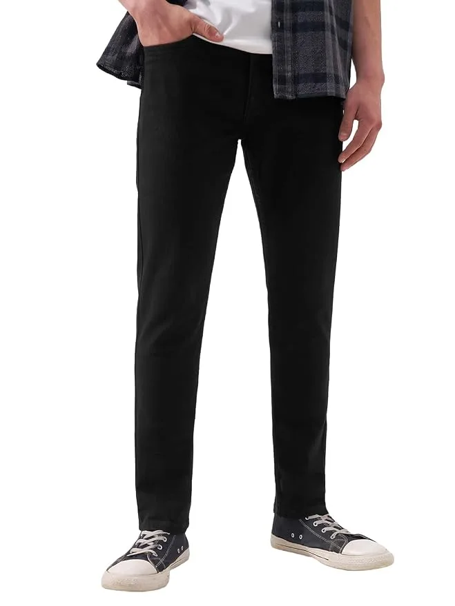 Highlander men's tapered-fit black stretchable denim jeans product photo
