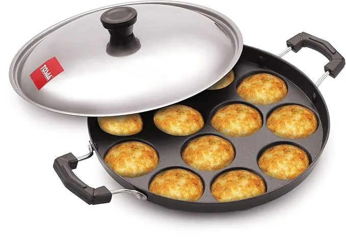 Tosaa Aluminium 12 Cavity Appam Patra Paniyarakkal with Steel lid and Wooden Picker