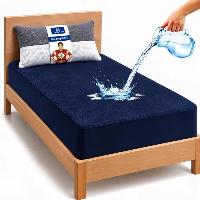 GADDA CO waterproof cotton terry mattress protector for single bed in dark blue