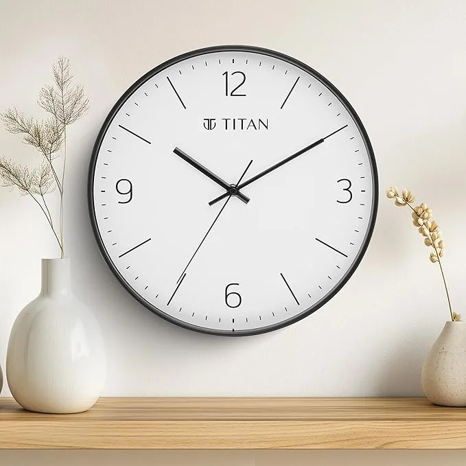 Titan Essence Classic Wall Clock with white dial and black case