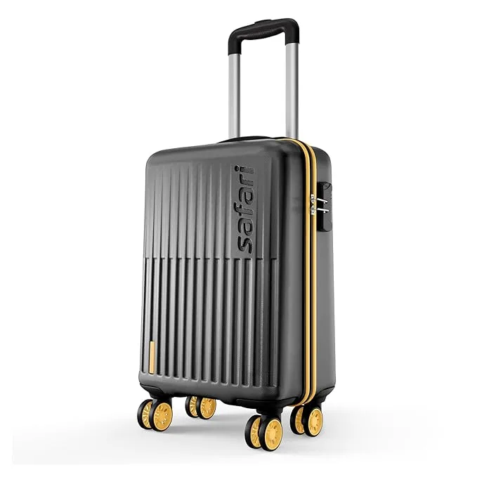 Safari Astra Neo black 56cm hard polycarbonate cabin trolley bag with eight spinner wheels