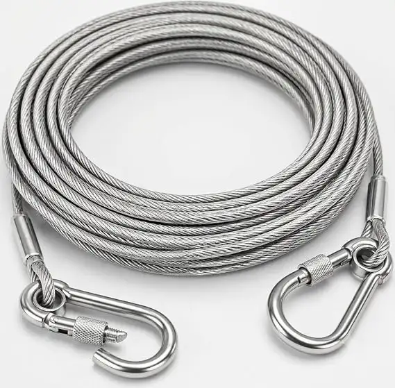 BAYTORA 10-meter stainless steel clothesline rope with carabiner hooks for indoor and outdoor drying