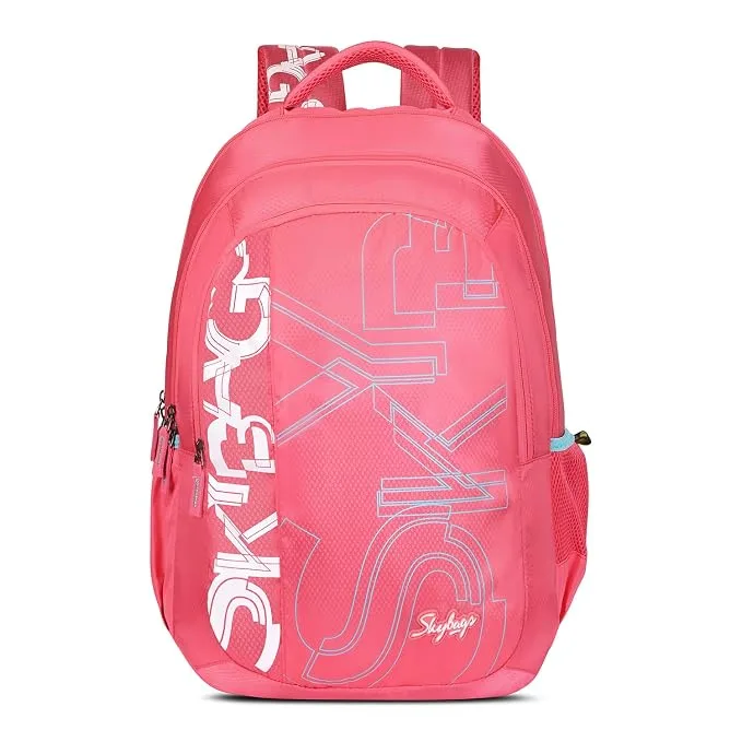Skybags Brat Pro Max 35L Laptop Backpack (Upto 15.6") in coral, showing spacious compartments and rain cover.