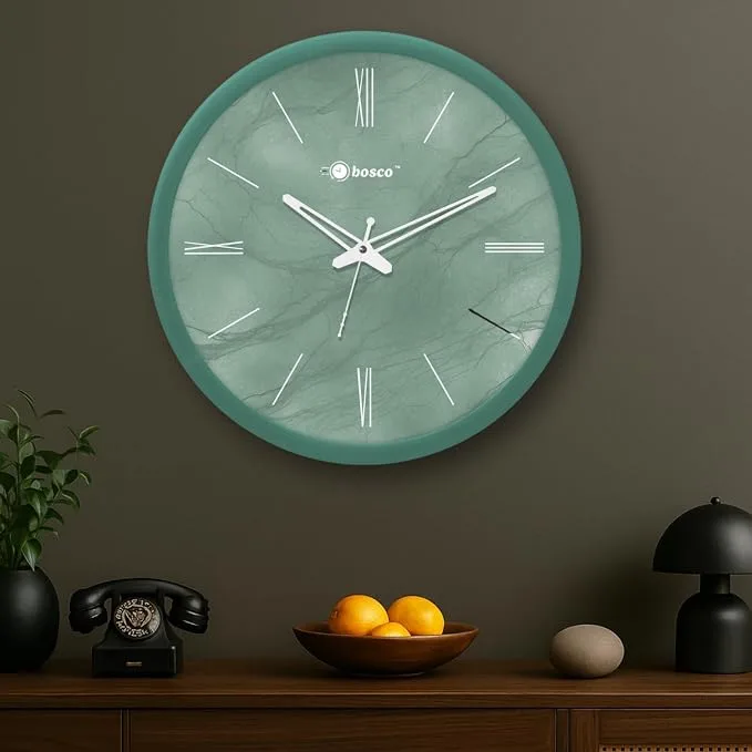 Bosco Modern Non Ticking Silent Sage Green Frame 30 CM Round Wall Clock