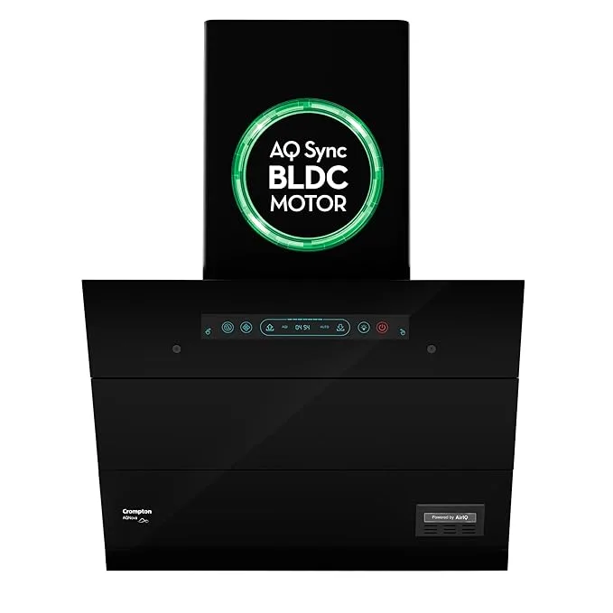 Crompton AQNova BLDC 60cm black slant kitchen chimney with motion sensor controls