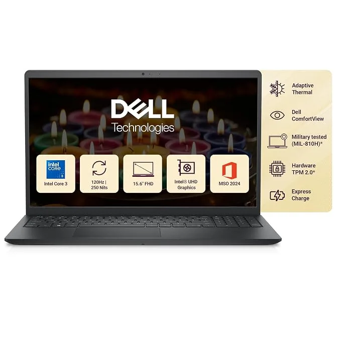 Dell 15 laptop in Carbon Black with 15.6-inch FHD 120Hz display