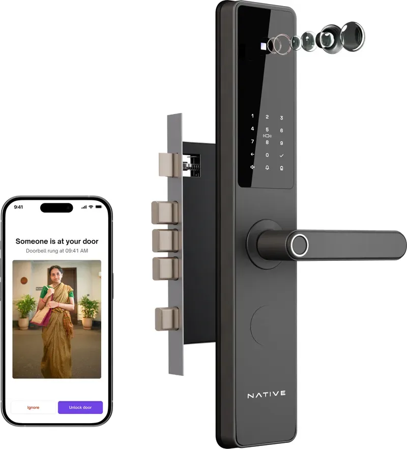 NATIVE By Urban Company Lock Pro smart door lock in Space Grey with camera and doorbell connect
