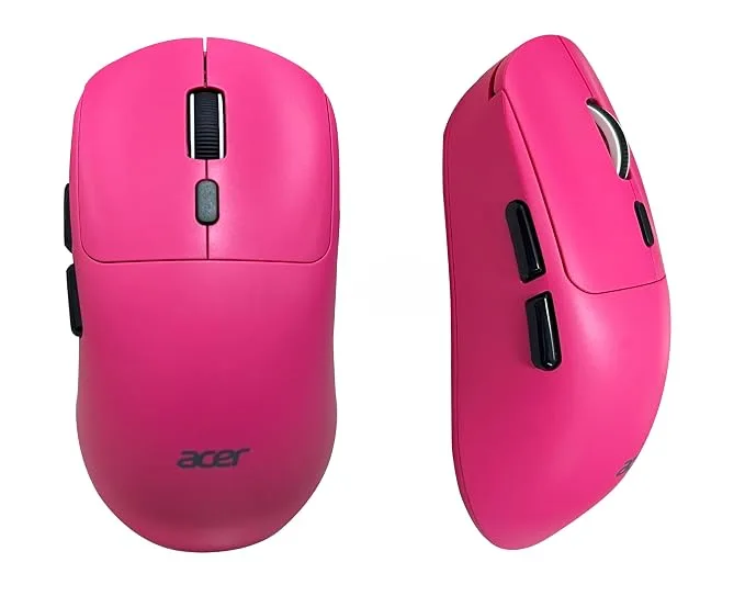 Acer PopGo wireless gaming mouse in Rose Red with scroll wheel and side buttons