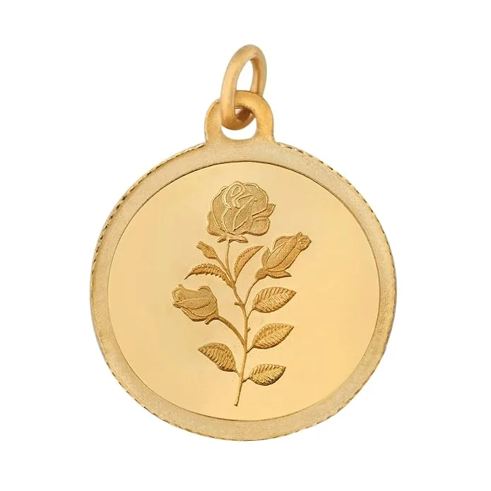 Bangalore Refinery 24k (999) 2-gram yellow gold round rose pendant product photo