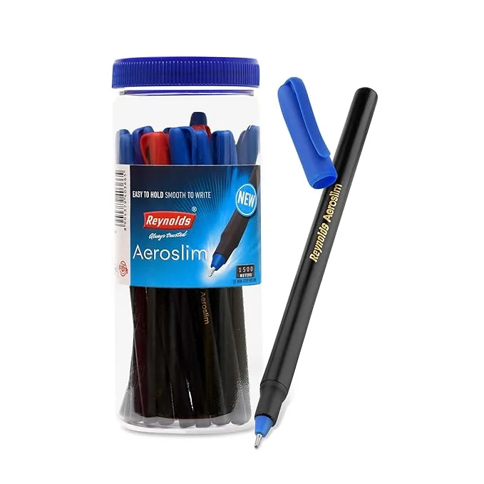 Reynolds AEROSLIM Ball Pen SET - 25 PENS (15 BLUE, 5 Black, 5 Red) | PENS WITH COMFORTABLE GRIP | BALL PENS FOR WRITING