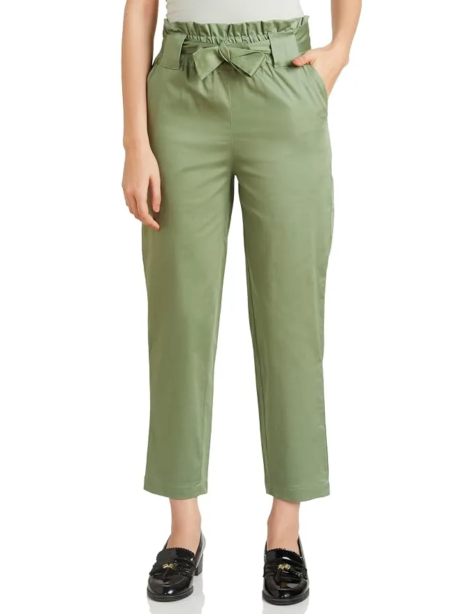 Amazon Brand - Symbol Women Tapered Paper Bag Trousers