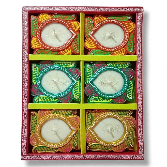 Premium Swastick Clay Diya Set of 6 – Handcrafted colourful clay diyas