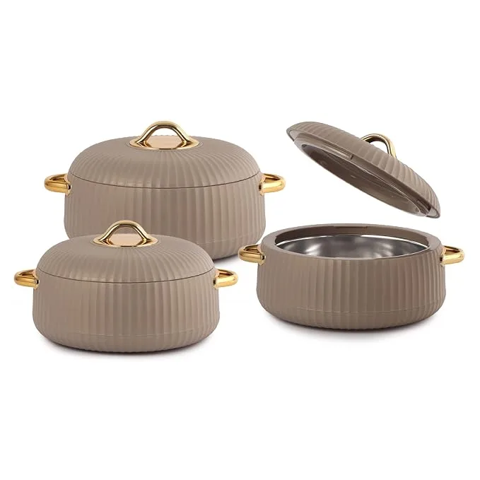 CELLO Aurum insulated casserole hot pot set of 3 in beige with airtight lids