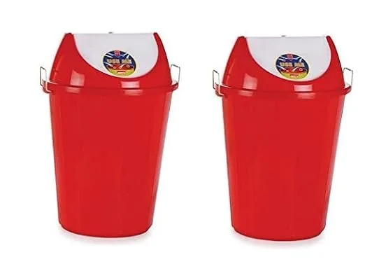 ARISTO Swing Lid Dustbin with metal side handle, 32 litre, red